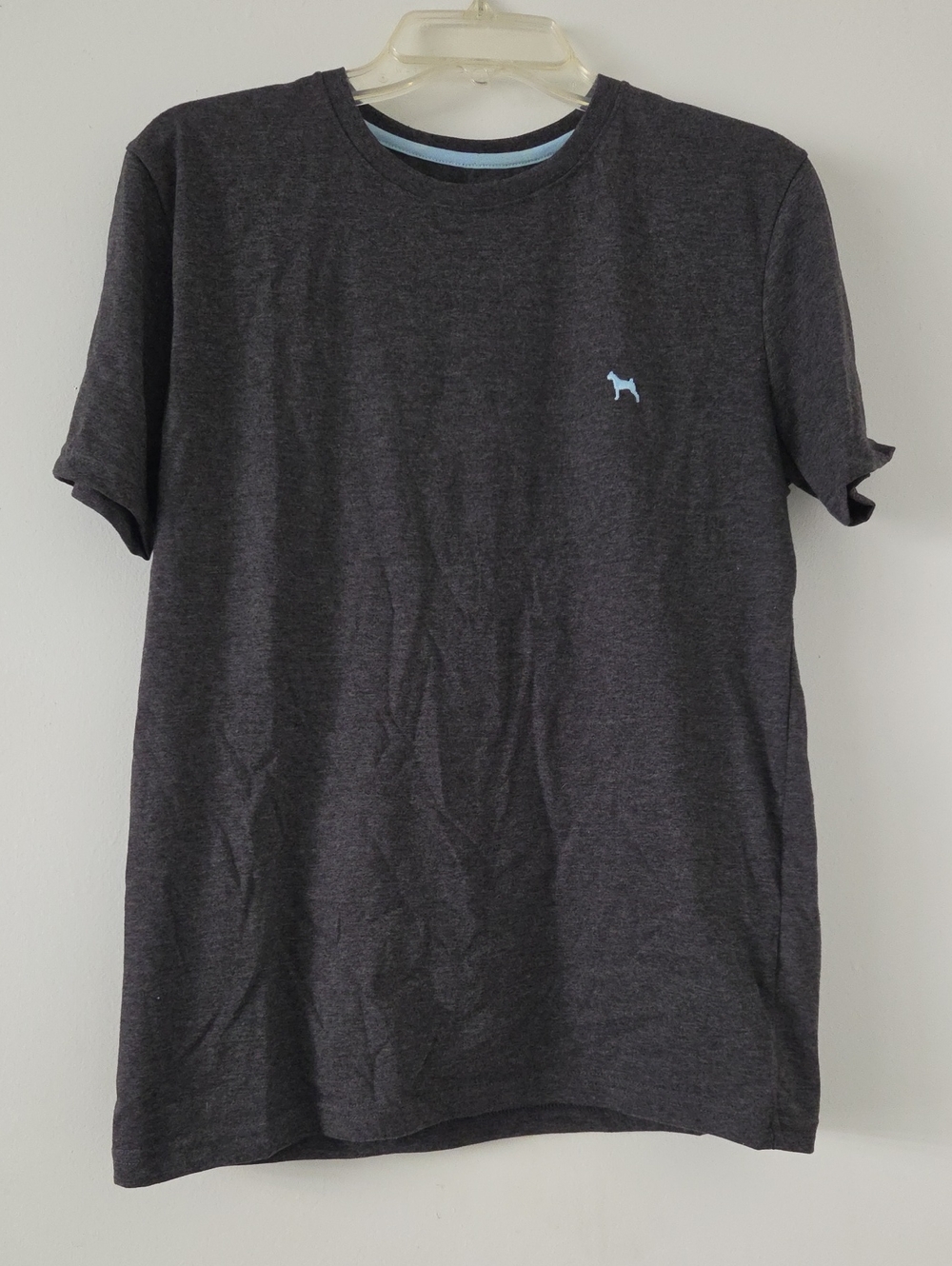 Men's Charcoal Short Sleeve Crew Neck Tee with Light Blue Dog Logo